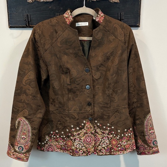 Coldwater Creek Jackets & Blazers - Coldwater Creek Boho Embroidered Paisley Floral Blazer Size 8